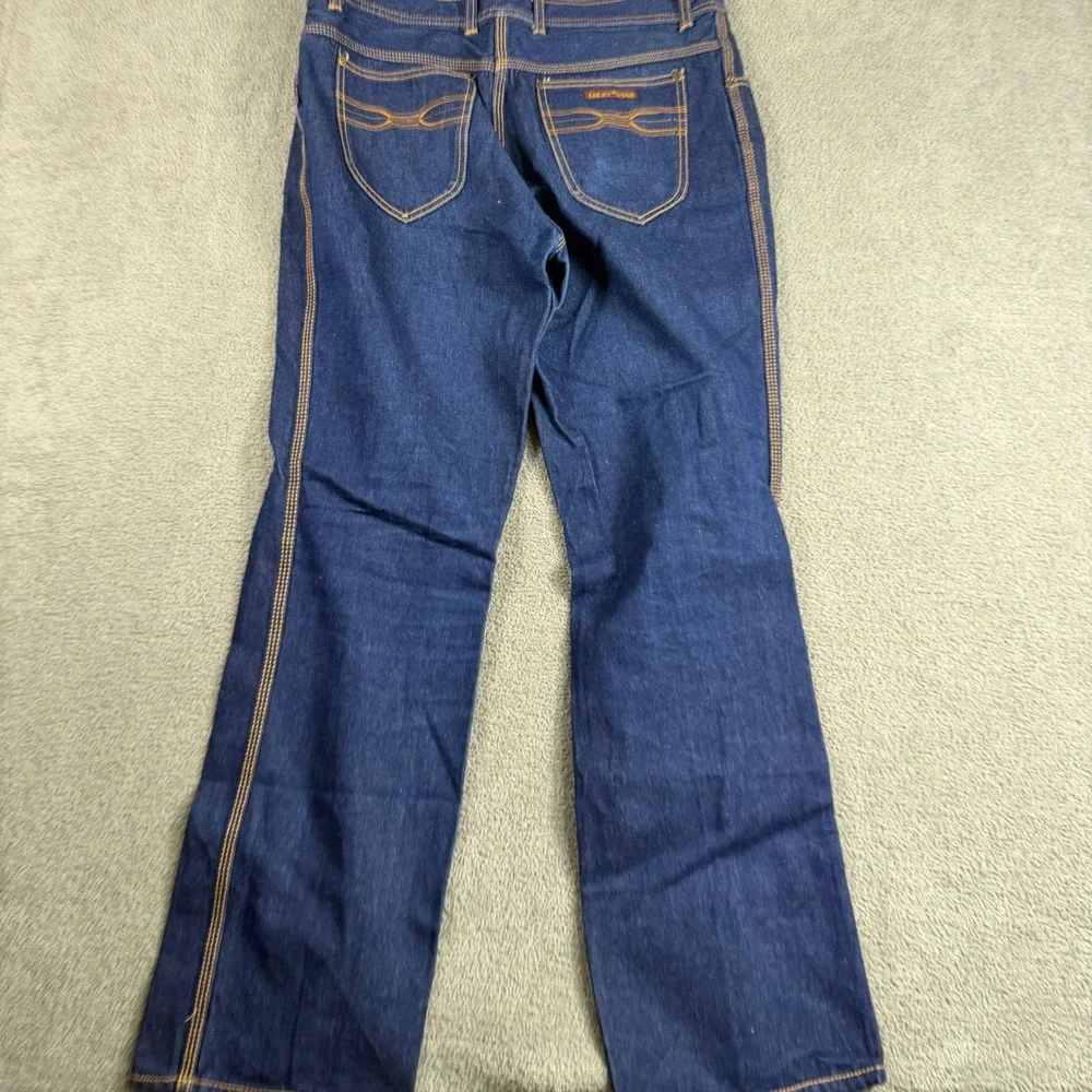 Lucky Star Vintage Mens Straight Leg Jeans Dark Indigo Contrast Stitch 36x32